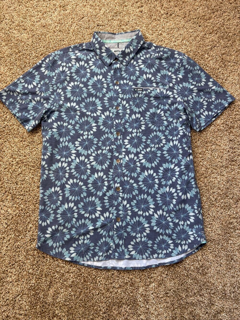 Jetty Floral Print Button Down Short Sleeve Hawaiian Shirt Mens Size Medium